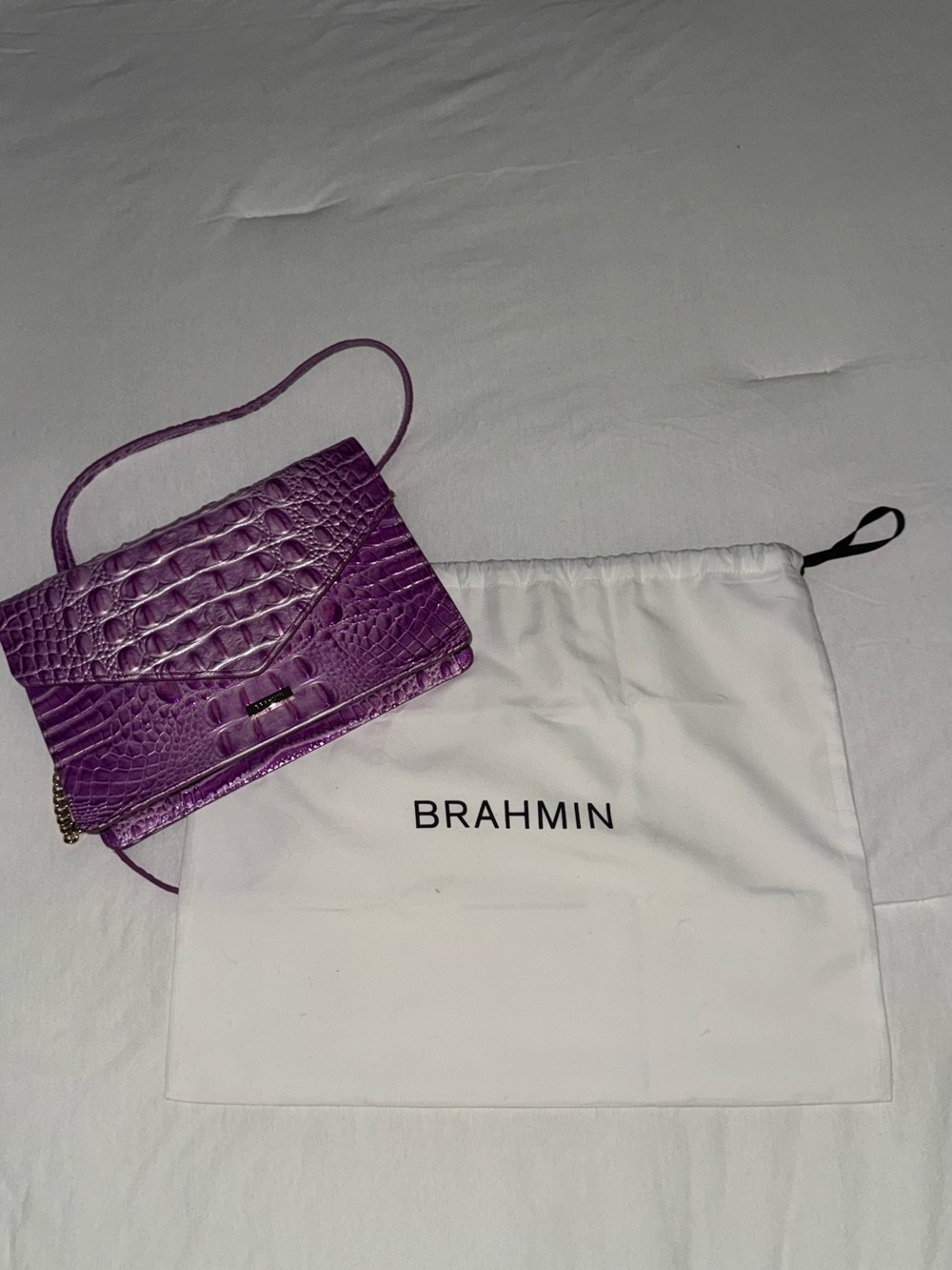 Brahmin Croc-Embossed Purple Leather Crossbody